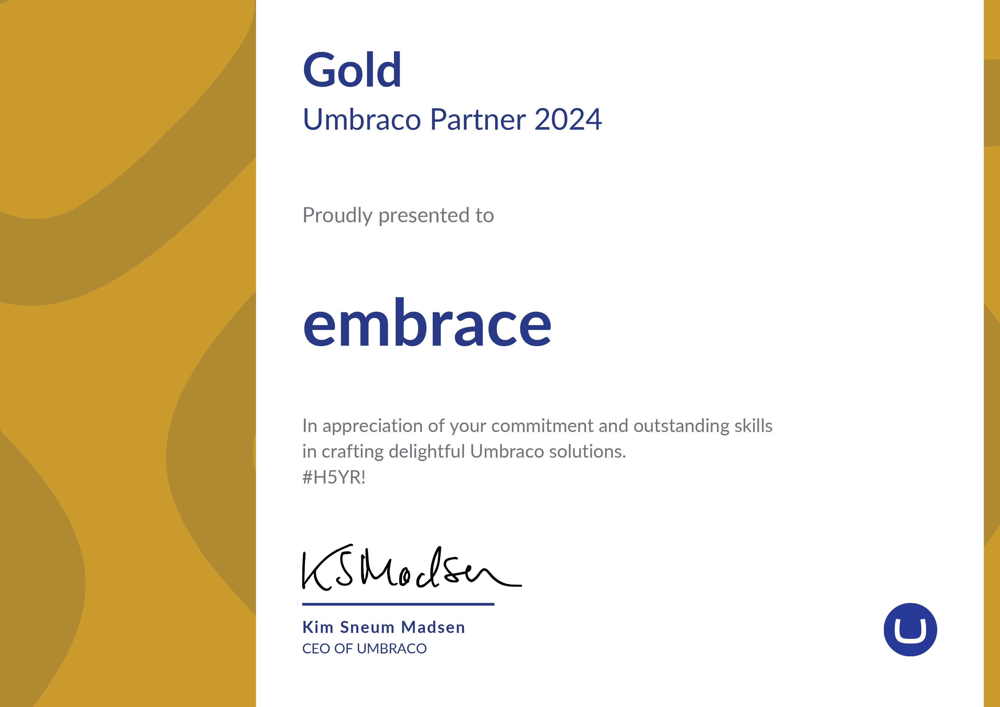 Embrace becomes an Umbraco Gold Partner